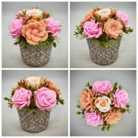   Szappanvirág csokor - Barack-rózsaszín szappanvirág csokor - kőkaspóban - 3.