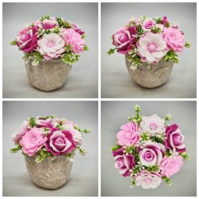   Szappanvirág csokor - Rózsaszín-magenta szappanvirág csokor - fehér kőkaspóban - 4.