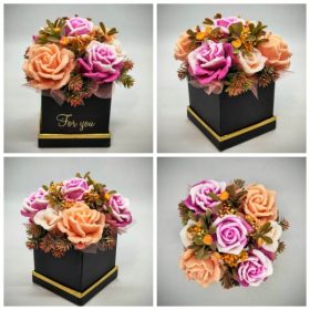   Szappanvirág csokor - Barack - fukszia szappanvirág csokor - fekete kocka dobozban - 3.