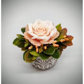   Szappanvirág - Barack-fehér rózsa - szappanvirág csokor - kis kőkaspóban - 2.