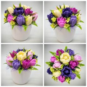   Szappanvirág csokor - Lila vegyes tulipán szappanvirág csokor - fehér kaspóban - 2.