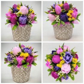   Szappanvirág csokor - Lila vegyes tulipán szappanvirág csokor - kőkaspóban - 3.