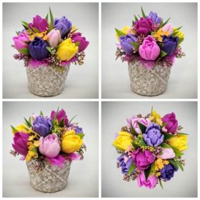   Szappanvirág csokor - Lila vegyes tulipán szappanvirág csokor - kőkaspóban - 5.