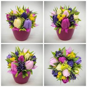   Szappanvirág csokor - Lila vegyes tulipán szappanvirág csokor - fukszia kaspóban - 6.