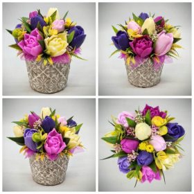   Szappanvirág csokor - Lila vegyes tulipán szappanvirág csokor - kőkaspóban - 7.