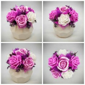   Szappanvirág csokor - Magenta-fehér - szappanvirág csokor - fehér sokszög kaspóban - 4.