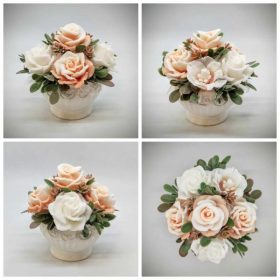   Szappanvirág csokor - Barack-fehér - szappanvirág csokor - fehér kehely kaspóban - 1.