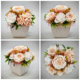   Szappanvirág csokor - Barack - szappanvirág csokor - fehér kocka kaspóban - 4.