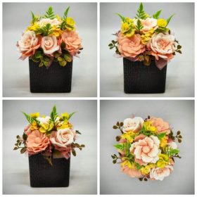   Szappanvirág csokor - Barack szappanvirág csokor - fekete kocka kaspóban - 2.