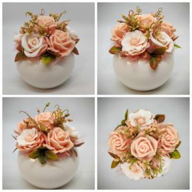   Szappanvirág csokor - Barack - szappanvirág csokor - fehér gömb kaspóban - 3.