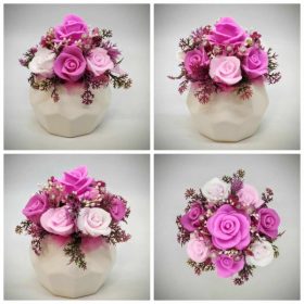   Szappanvirág csokor - Magenta-fehér - szappanvirág csokor - fehér sokszög kaspóban - 5.