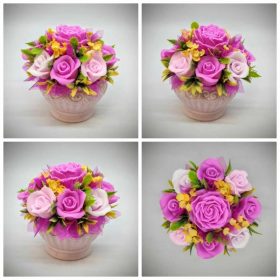   Szappanvirág csokor - Magenta-fehér - szappanvirág csokor - rózsaszín kaspóban - 6.