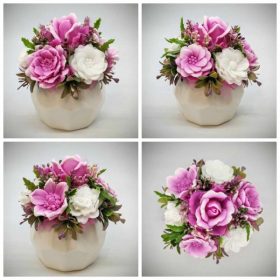   Szappanvirág csokor - Magenta-fehér - szappanvirág csokor - fehér sokszög kaspóban - 3.