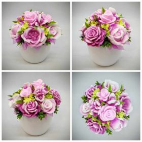   Szappanvirág csokor - Világos-sötét-rózsaszín - szappanvirág csokor - fehér kaspóban - 1.