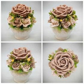   Szappanvirág csokor - Bézs - szappanvirág csokor - fehér kehely kaspóban - 5.