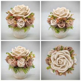   Szappanvirág csokor - Bézs - szappanvirág csokor - fehér kehely kaspóban - 6.