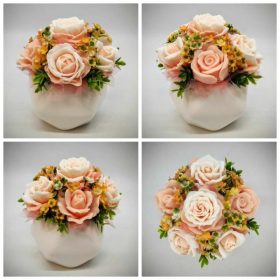   Szappanvirág csokor - Barack - szappanvirág csokor - fehér sokszög kaspóban - 2.