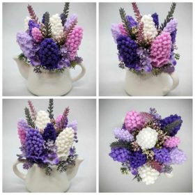   Szappanvirág csokor - Lila vegyes orgona szappanvirág csokor - fehér kerámia locsolókannában - 2.