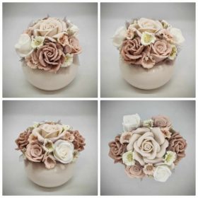   Szappanvirág csokor - Bézs - szappanvirág csokor - fehér gömb kaspóban - 1.