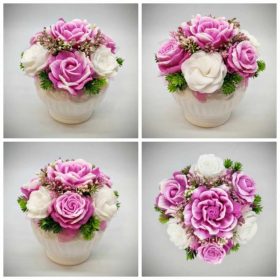   Szappanvirág csokor - Magenta-fehér - szappanvirág csokor - fehér kehely kaspóban - 2.