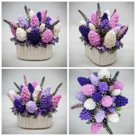   Szappanvirág csokor - Lila vegyes orgona szappanvirág csokor - fehér bordás kaspóban - 3.