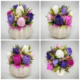   Szappanvirág csokor - Lila vegyes tulipán szappanvirág csokor - fehér kaspóban - 6.