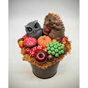   Szappanvirág csokor - Sünis szappanvirág csokor - barna fém kaspóban - 2.