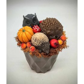   Szappanvirág csokor - baglyos- két sünis - szappanvirág csokor - kis barna műanyag kaspóban - 6.