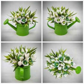   Szappanvirág - Hóvirág szappanvirág csokor - zöld kis locsoló kannában - 2.