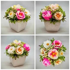   Szappanvirág csokor - Vegyes tavaszi szappanvirág csokor - fehér kocka kaspóban - 2.