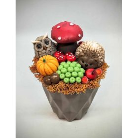   Szappanvirág csokor - Sünis-zöld bogyós - szappanvirág csokor - nagy barna műanyag kaspóban - 4.