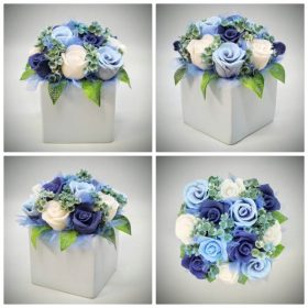   Szappanvirág csokor - Kék szappanvirág csokor - kék kocka kaspóban - 2.