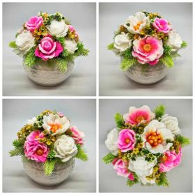   Szappanvirág csokor - Vegyes tavaszi szappanvirág csokor - fehér mintás kaspóban - 3.