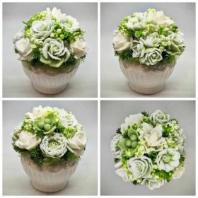   Szappanvirág csokor - Zöld - fehér szappanvirág csokor - fehér kehely kaspóban - 4.