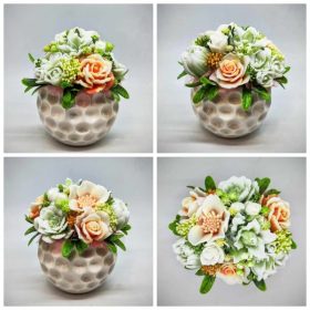   Szappanvirág csokor - Zöld - narancs szappanvirág csokor - fehér gömb kaspóban - 7.