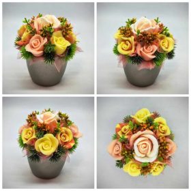   Szappanvirág csokor - Sárga vegyes rózsa szappanvirág csokor - kis pezsgő kaspóban - 2.