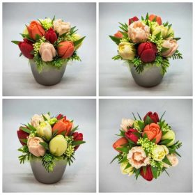   Szappanvirág csokor - Vegyes tulipán szappanvirág csokor - kis pezsgő kaspóban - 4.