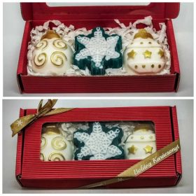   Szappan - Zöld hópihe - fehér-arany - karácsonyi gömb - szappan szett - piros dobozban - 7.