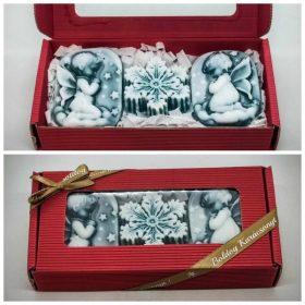   Szappan - Zöld - angyalka kislány - angyalka fiú -  hópihe - szappan szett - piros dobozban - 11.