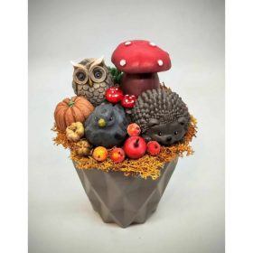   Szappanvirág csokor - Sünis- madaras - szappanvirág csokor - nagy barna műanyag kaspóban - 3.