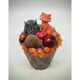   Szappanvirág csokor - Rókás-baglyos-sünis - szappanvirág csokor - kis barna műanyag kaspóban - 5.