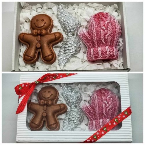 Szappan - Mézi - ezüst angyalszárny - piros kesztyű - szappan szett - fehér dobozban - 2.