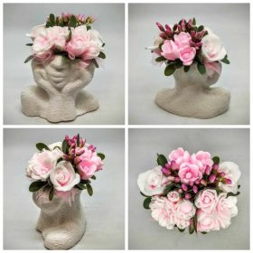   Szappanvirág - Rózsaszín - fehér - szappanvirág csokor - női fej kaspóban - 8.