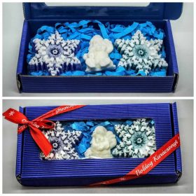   Szappan - Kék és zöld hópihe - fehér mikulással- szappan szett - kék dobozban - 6.