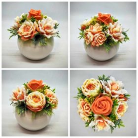   Szappanvirág csokor - Sárga-narancs vegyes szappanvirág csokor - fehér kaspóban - 6.