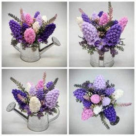   Szappanvirág csokor - Lila vegyes orgona szappanvirág csokor - ezüst kis locsolókannában - 1.
