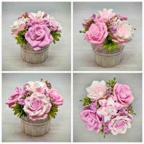   Szappanvirág - Rózsaszín - fehér - szappanvirág csokor - mintás kaspóban - 7.