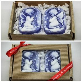   Szappan - Angyalka kislány és angyalka fiú - kék színű - szappan szett - natúr barna dobozban - 2.