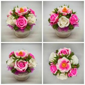   Szappanvirág csokor - Magenta vegyes szappanvirág csokor - fehér kehely kaspóban - 1.