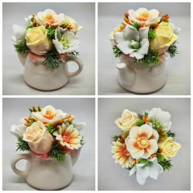   Szappanvirág - Sárga - fehér - szappanvirág csokor - locsolókanna kerámia kaspóban - 4.